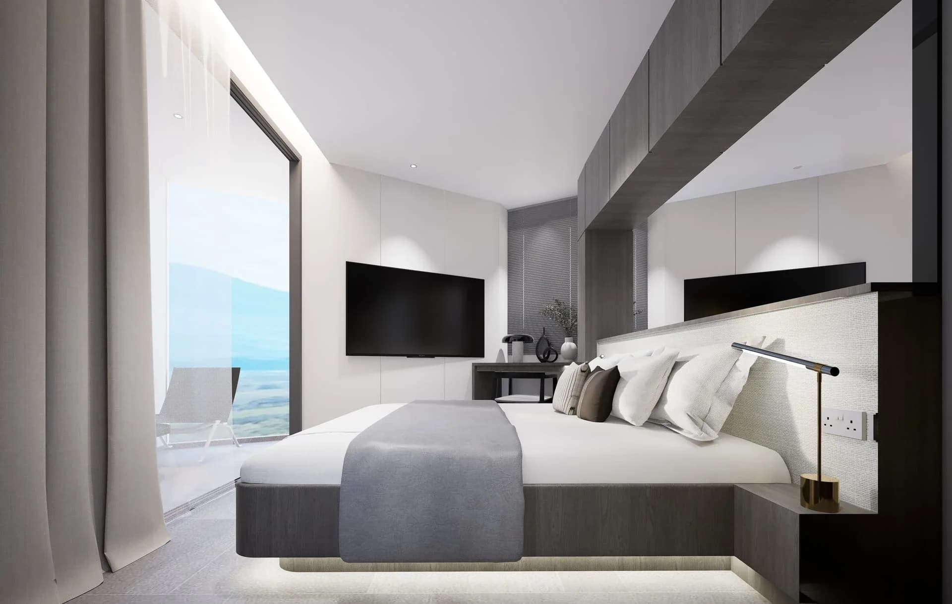 Bedroom with a sea-facing terrace — interior rendering