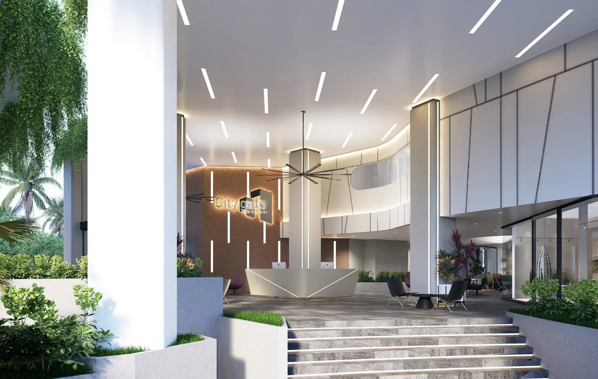 Lobby entrance steps — rendering