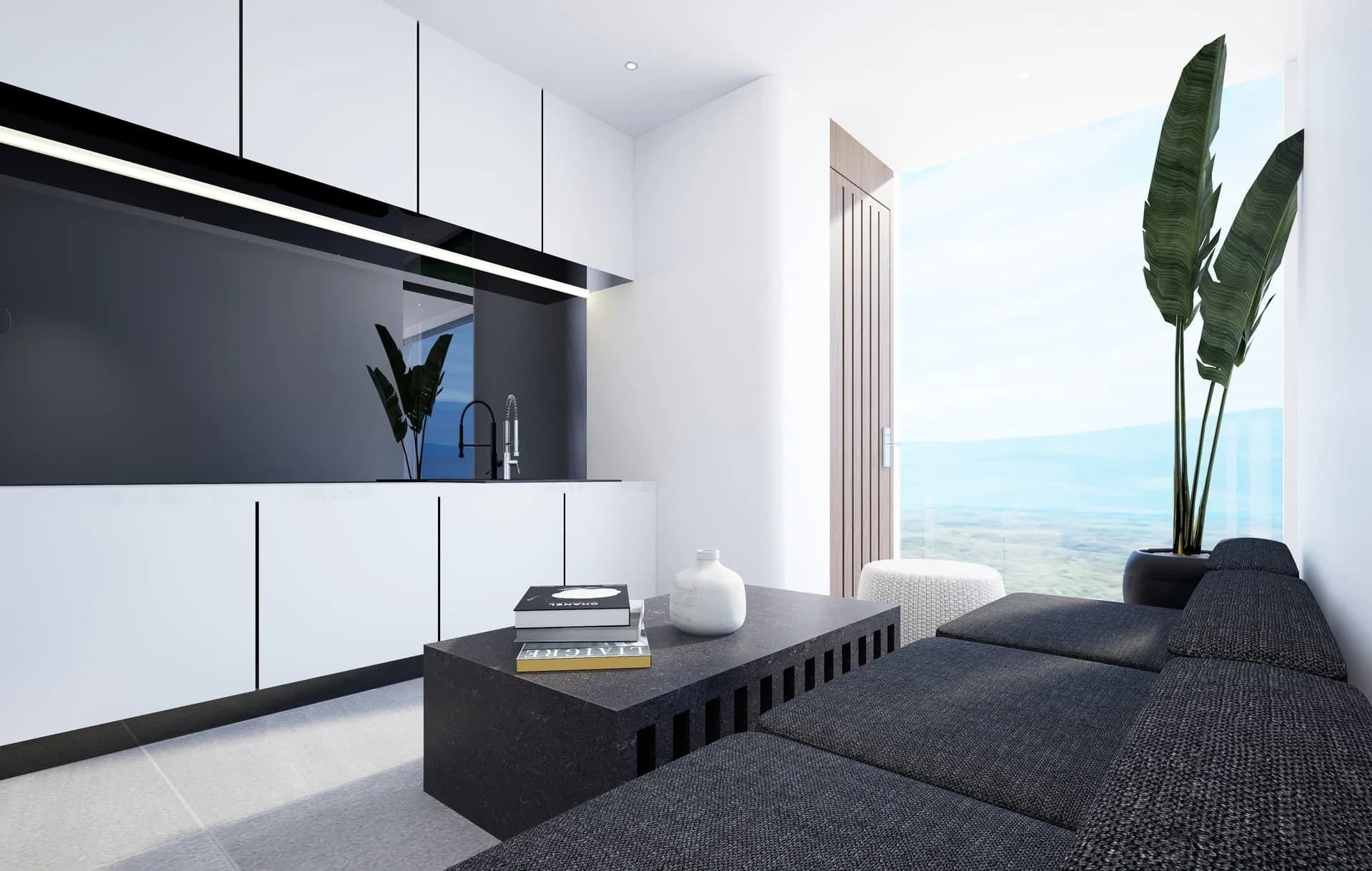 Lounge corner of the 2-bedroom residence — interior rendering