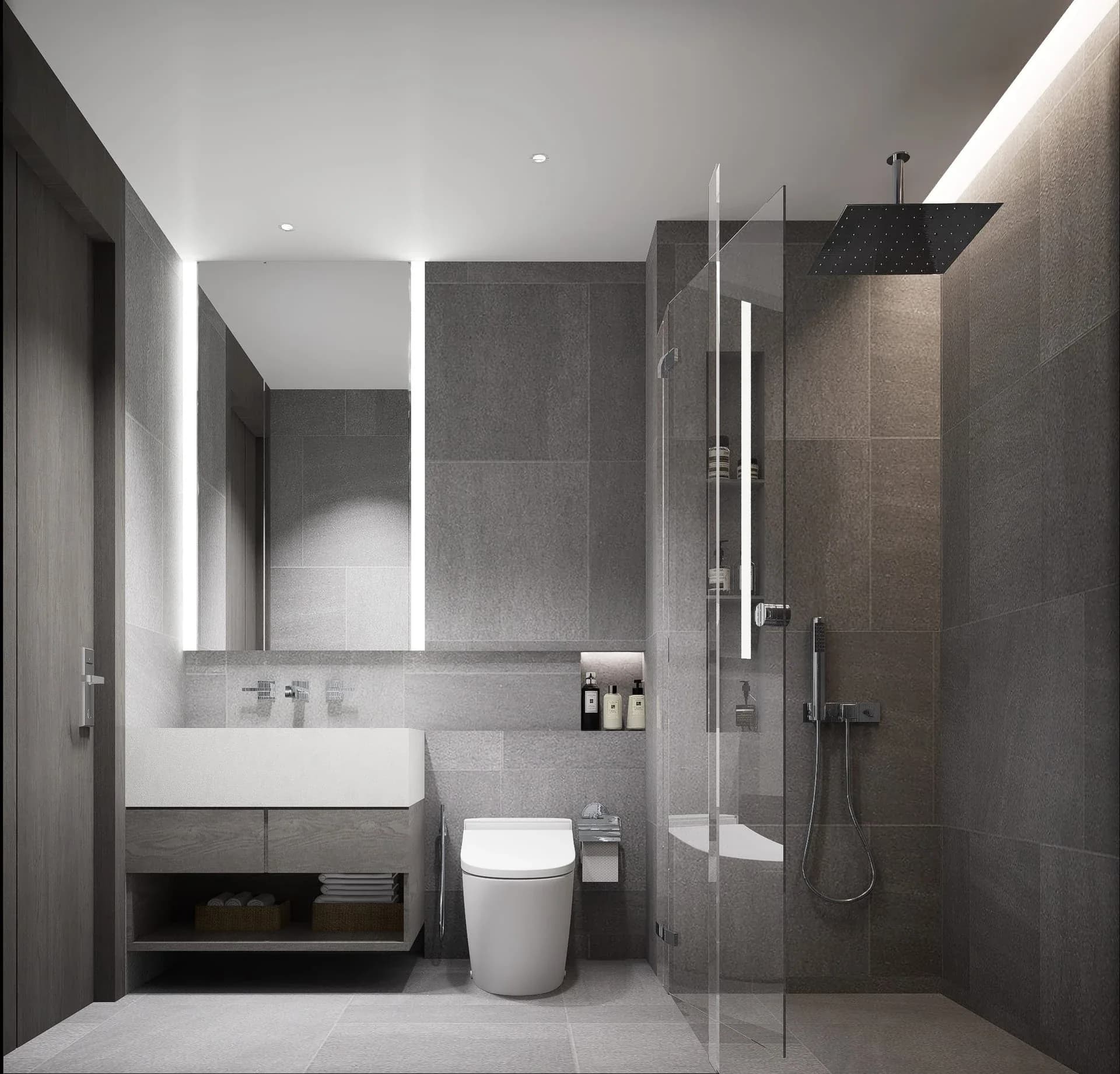 Bathroom with rain shower — interior rendering