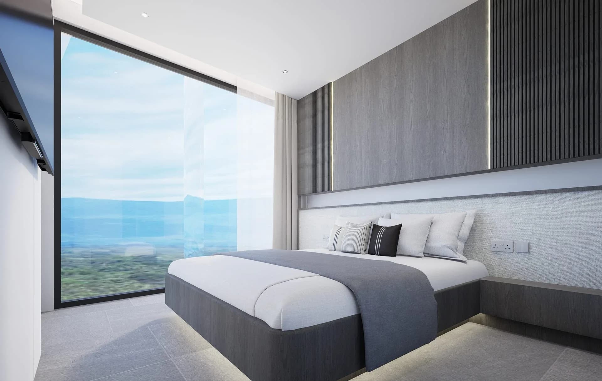 Bedroom with hillside view — interior rendering