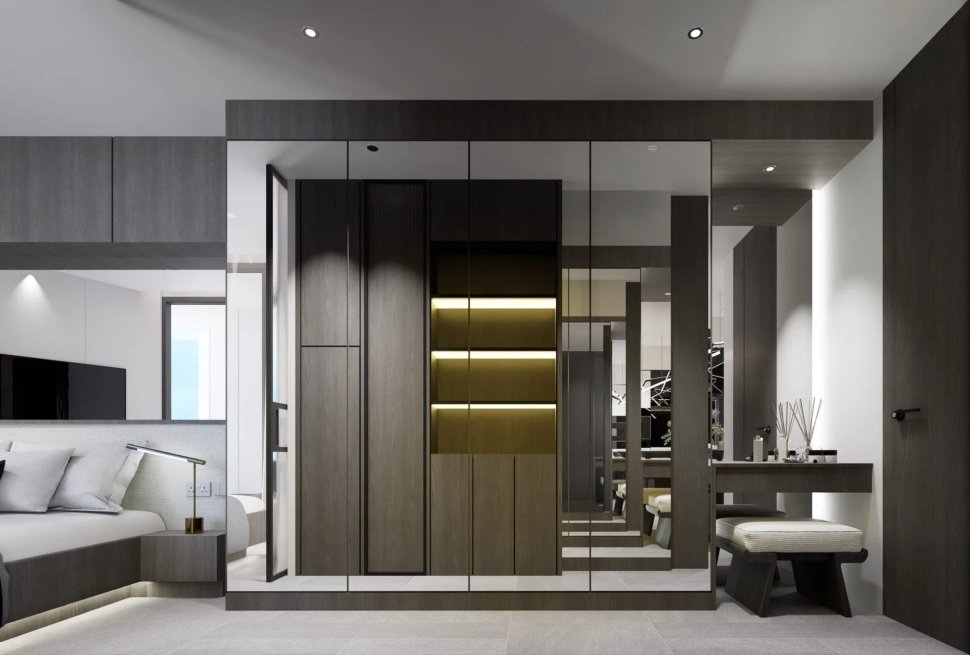 Entrance hall with built-in wardrobes — interior rendering