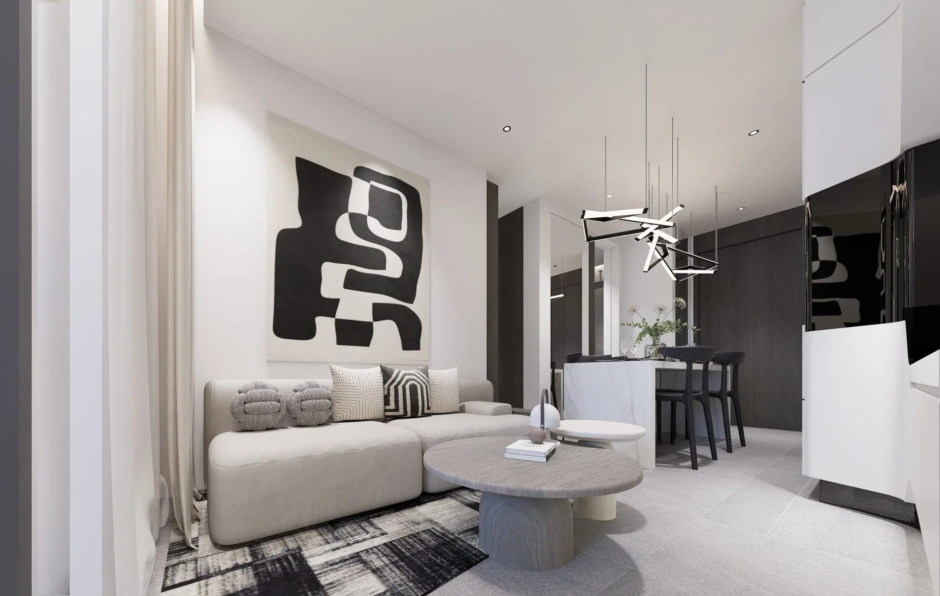 Living room in the 1-bedroom residence — interior rendering