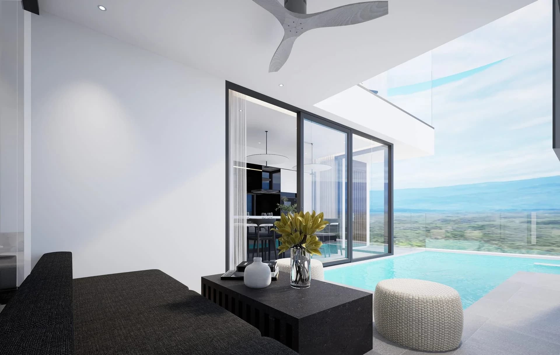 Private pool terrace of a 3-bedroom pool residence — interior rendering