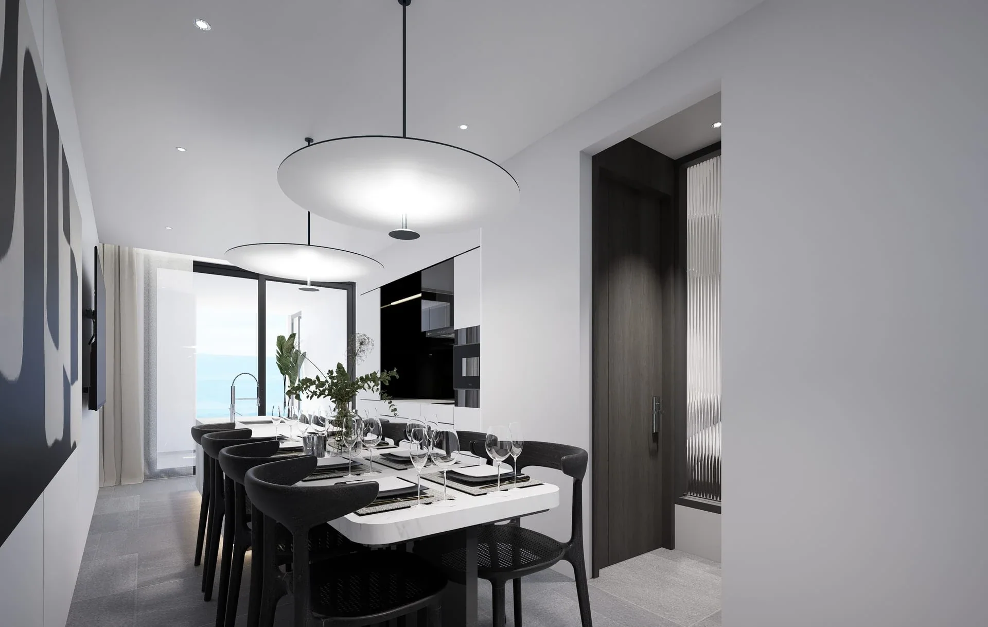 Dining area with sea view — interior rendering